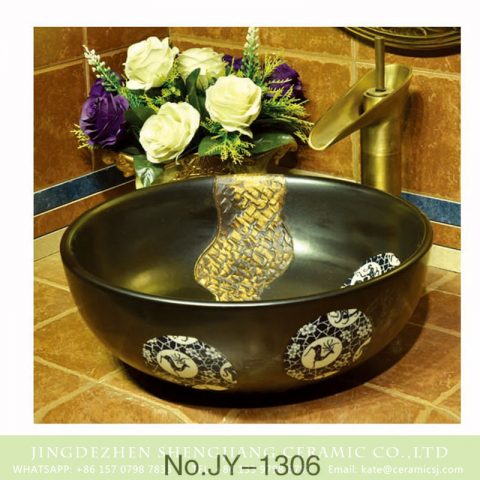 Hot sale matte black color porcelain with deer pattern vanity basin    SJJY-1306-36