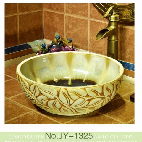 High gloss round ceramic with leaves pattern surface wash basin    SJJY-1325-39