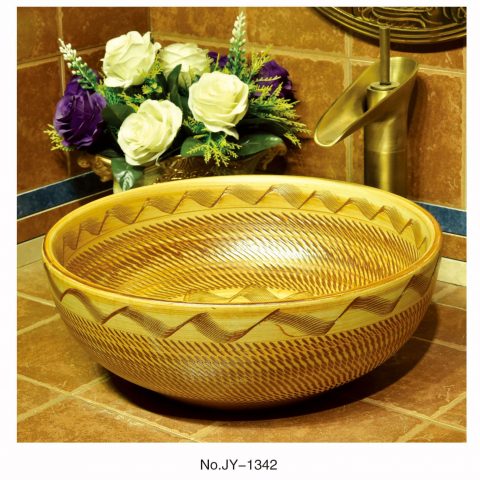 China high quality hand carved ceramic round vanity basin     SJJY-1342-40