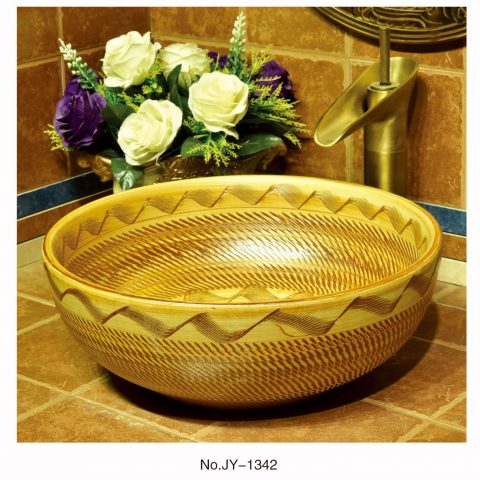 China high quality hand carved ceramic round vanity basin     SJJY-1342-40