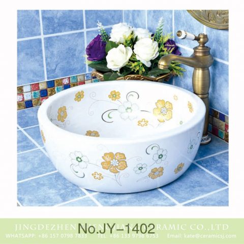 Modern style white ceramic with flowers pattern wash sink      SJJY-1402-45