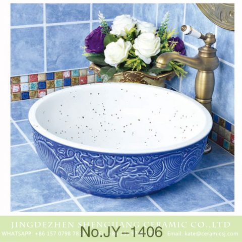 Made in China hand painted blue color surface round vanity basin    SJJY-1406-46