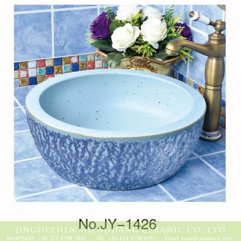 Shengjiang factory blue color ceramic with snow pattern surface art basin     SJJY-1426-47