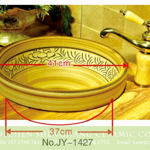 Large bulk sale wood color with hand painted pattern wash basin     SJJY-1427-51