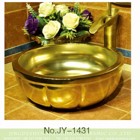 Kitchen gold ceramic easy clean wash hand basin      SJJY-1431-49