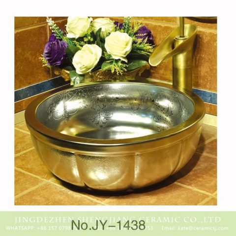 European style silver ceramic with delicate pattern vanity basin     SJJY-1438-49