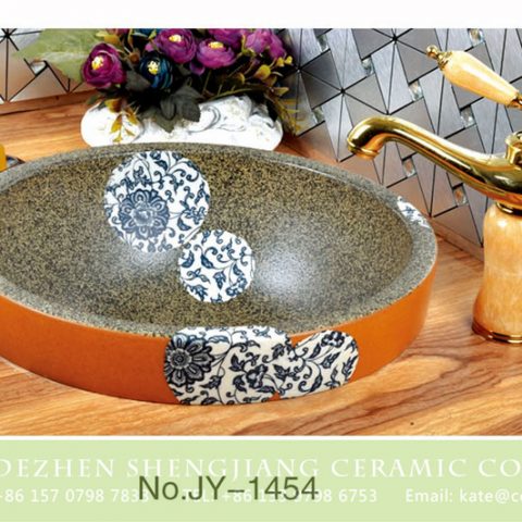 Hot sale blue and white porcelain and marble inside toilet basin     SJJY-1454-51