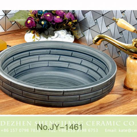 Home decor deep grey ceramic with check pattern vanity basin       SJJY-1461-52