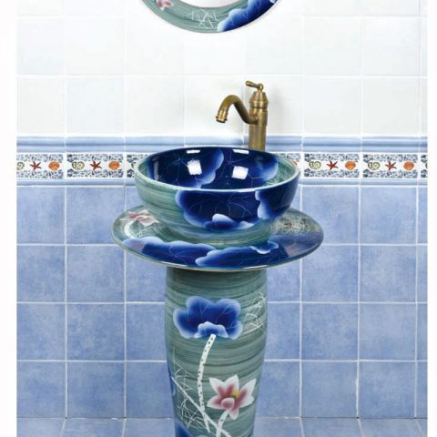 Chinese style famille rose art ceramic with flowers pattern one piece basin      SJJY-1501-59