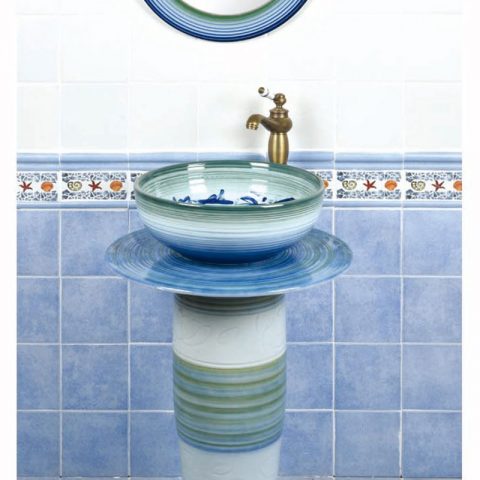 Outdoor blue color glazed one piece freestanding basin      SJJY-1502-59
