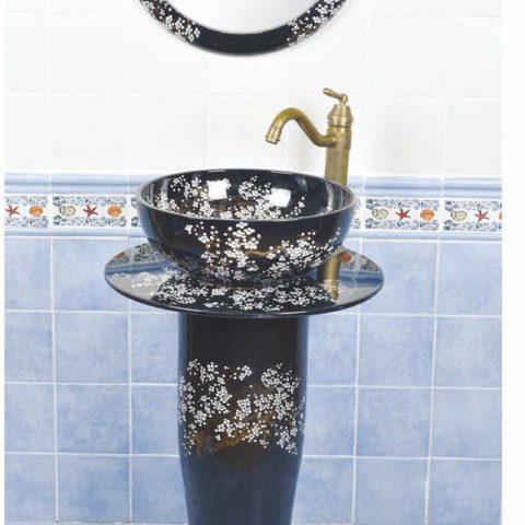 China traditional style black porcelain with wintersweet pattern pedestal basin      SJJY-1508-60
