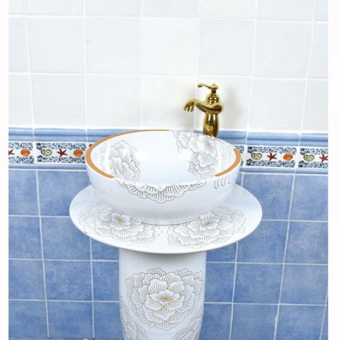 Best selling white porcelain with hand painted pattern one piece basin      SJJY-1517-61