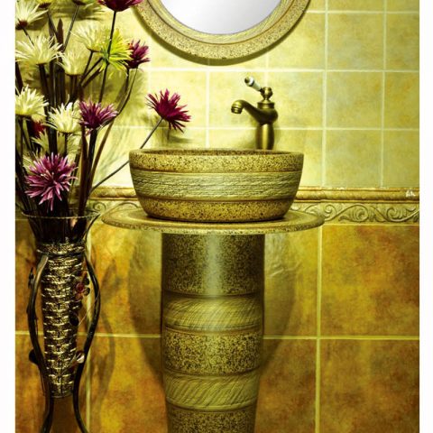 Chinoiserie vintage style imitate marble one piece basin     SJJY-1519-62
