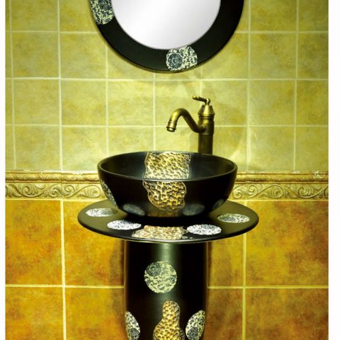 Fancy bathroom art black ceramic type pedestal basin     SJJY-1529-63