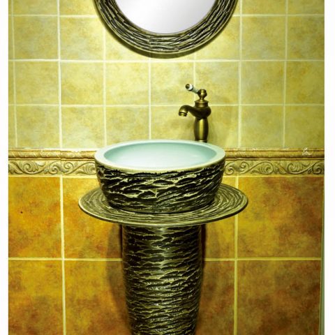 China retro style hand carved knife stroke durable one piece basin     SJJY-1531-64