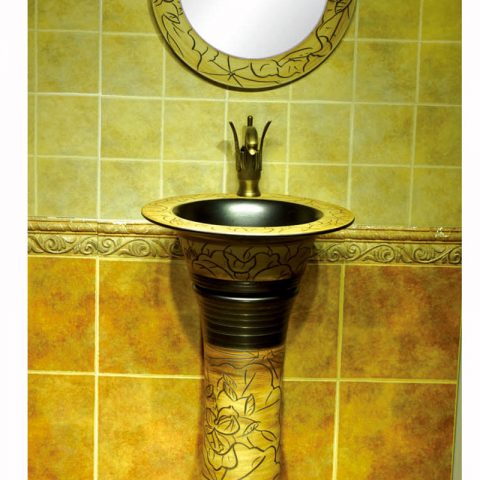 Best selling retro porcelain with hand carved pattern column basin      SJJY-1540-65