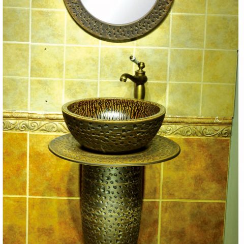 Chinoiserie vintage style and carved knife stroke design column basin     SJJY-1541-65