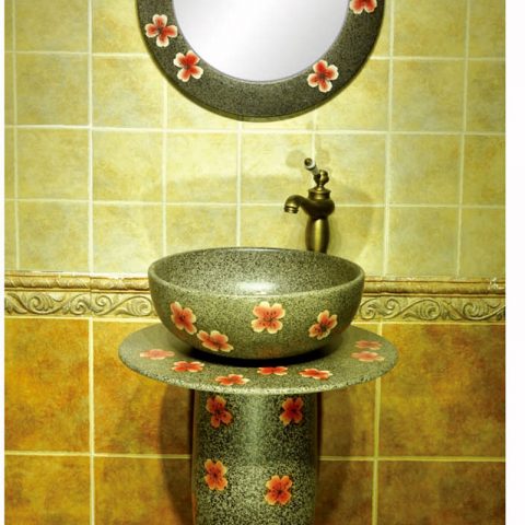 SJJY-1547-66     Large bulk sale factory outlet marble porcelain with red color flowers pattern column basin
