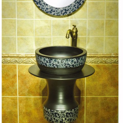 SJJY-1551-67   Shengjiang unique design plain black porcelain with blue and white pattern column basin