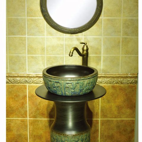 SJJY-1552-67   Antique style plain black ceramic one piece basin