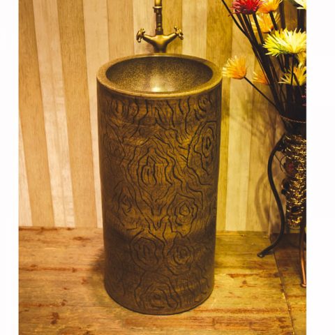 SJJY-1559-71   Traditional ancient porcelain tree stump ring pattern pedestal basin