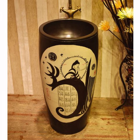 SJJY-1564-71   Black patterns of ancient Chinese poets thick edge pedestal basin