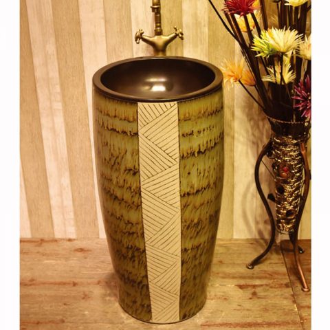 SJJY-1568-72   Shengjiang factory brown inner wall and art design surface column basin