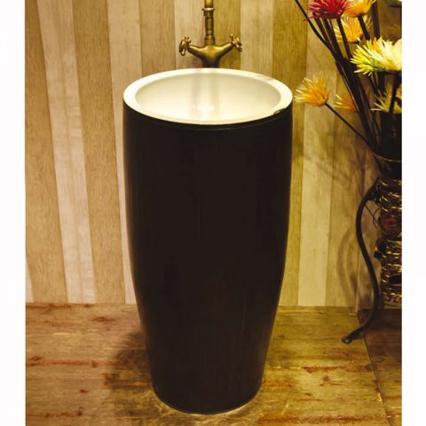 SJJY-1574-72   Modern new style ceramic black color surface and white inner wall pedestal basin