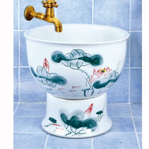 SJJY-1594-75  Factory outlet white ceramic freehand sketching lotus device sink
