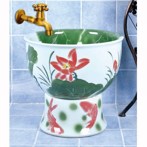 SJJY-1600-76   Jingdezhen wholesale white ceramic with lotus and fish pattern mop pool 