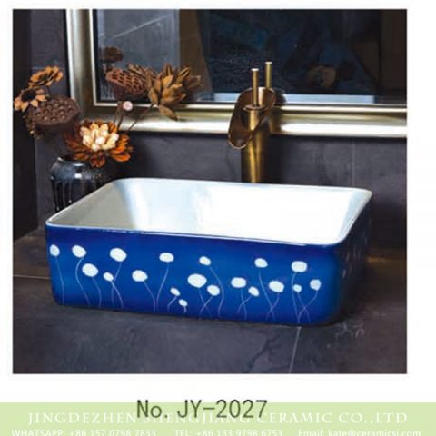 SJJY-2027-5   Shengjiang factory produce white ceramic with blue surface vanity basin