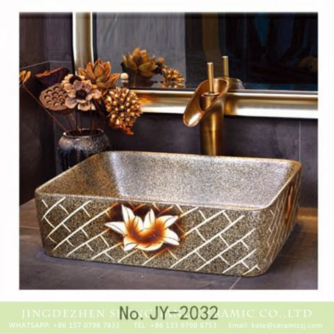 SJJY-2032-6   Jingdezhen porcelain with check and flower device square vanity basin