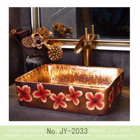SJJY-2033-6  Traditional high quality porcelain color glazed wash basin