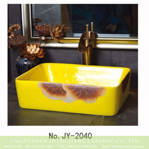SJJY-2040-6   Hot sale new product light yellow color square vanity basin