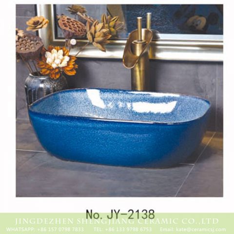 SJJY-2138-19   High gloss ceramic blue color easy cleaning wash sink