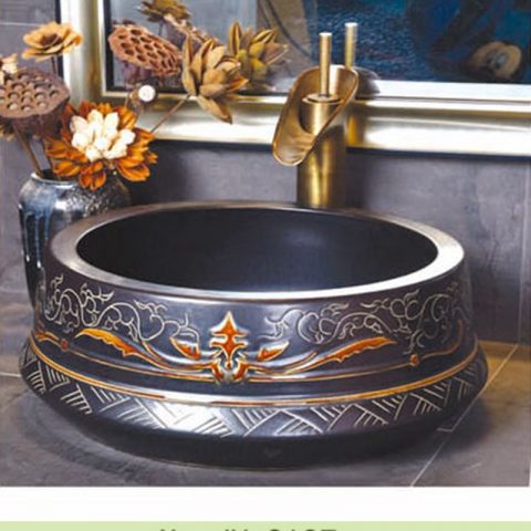 SJJY-2187-23   Hand craft exquisite pattern black ceramic durable wash sink