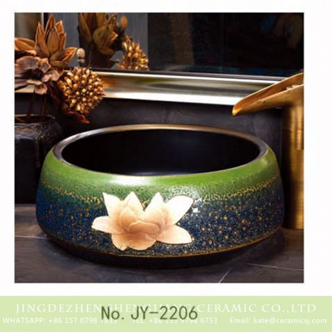 SJJY-2206-25  Pure hand painted green color glazed round wash sink