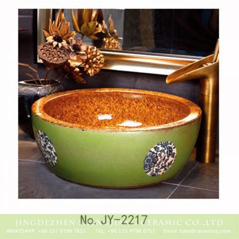 SJJY-2217-26   Green color with blue and white pattern wash basin