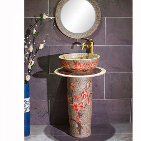 SJJY-2237-29   Marble ceramic with red flowers art basin