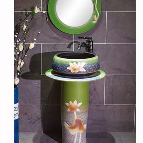 SJJY-2241-30  Outdoor ceramic green color glazed one piece basin