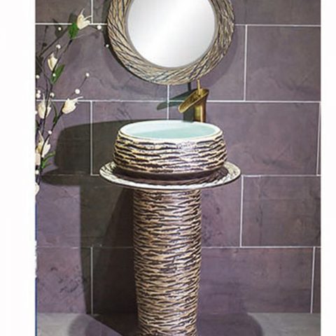 SJJY-2244-30   Hand carved dark color durable pedestal basin