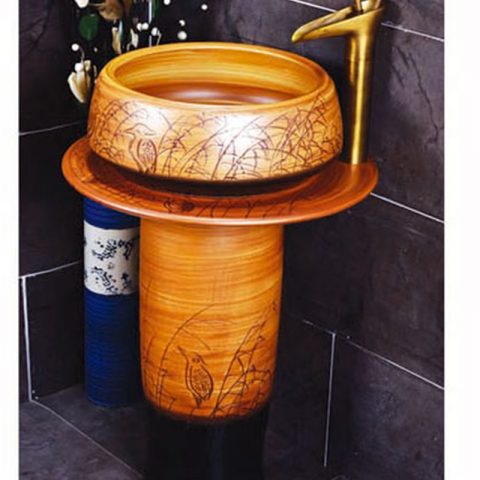 SJJY-2251-31   Hand carved brown color column basin