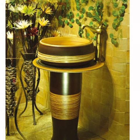 SJJY-2254-31   Easy cleaning brown and wood color ceramic retro basin