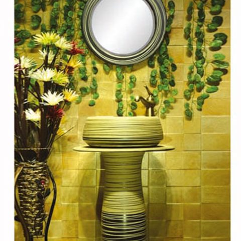 SJJY-2258-32    Art design sink one piece unitary ceramic round pedestal basin