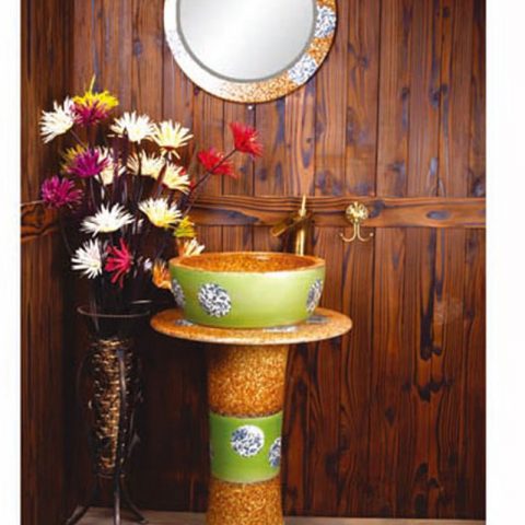 SJJY-2266-33    Asia online sale marble porcelain with green color pattern pedestal basin