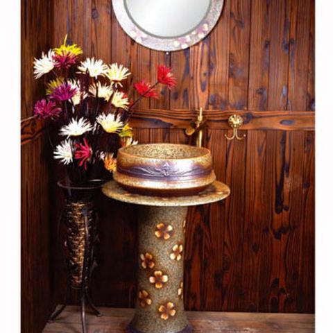 SJJY-2273-33    Large bulk sale art ceramic with hand painted flowers pattern column basin