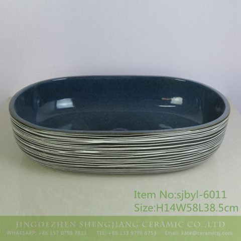 sjbyl-6011  Traditional style porcelain large oval orchid white line porcelain basin