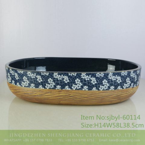 sjbyl-6014  Large oval ice plum glaze table basin porcelain basin wash basin daily ceramic basin