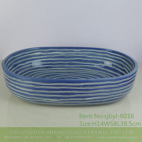 sjbyl-6016 Large oval white gourd line pattern table basin porcelain basin wash basin daily ceramic basin
