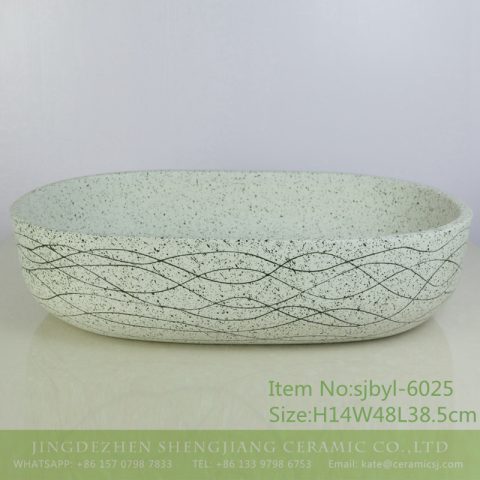 sjbyl-6025  Light-colored ink point wavy pattern daily ceramic basin large oval porcelain basin wash basin